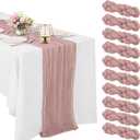 10 Pack Dusty Pink Cheesecloth Table Runner 6FT Boho Gauze Fabric Table Runner Vintage Rustic Sheer Runners for Wedding Party Bridal Baby Shower Long Table Decorations