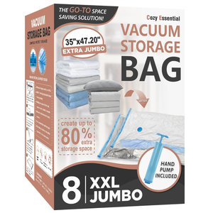 8 Pack XXL Jumbo Vacuum Storage Bags, Extra Large Vacuum Seal Bags for Comforters, Bedding, Blanket Storage, Giant Space Saver Bags for Huge Stuffed Toy(47.2x35 in)