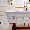 Polyester Fabric Tablecloth with Exquisite Embroidery Sheer Border-Waterproof/Wrinkle Resistant-for Dining,Indoor&Outdoor,Wedding,Holiday,White,White,Rectangle 60x102Inch