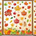 Whaline 9 Sheet Fall Maple Leaves Window Clings Pumpkin Double-Sided Window Decals for Fall Autumn Thanksgiving Harvest Home School Office Accessories Party Supplies Gifts Pack of 3