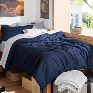 Bedsure Duvet Cover Twin/Twin XL Size - Soft Double Brushed Bedding Set for Kids & Adults, Zipper Closure, 2 Pieces, Includes 1 Duvet Cover (68"x90") & 1 Pillow Sham, NO Comforter, Navy Blue