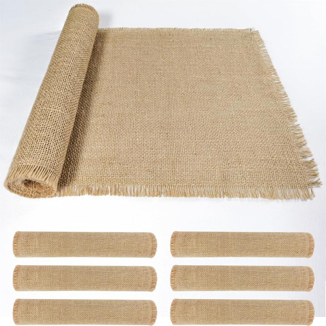 6 Pack 13 x 72 Inch Tassel Burlap Table Runners,Natural Rustic Jute Table Runner and Placemats Bulk for Western Wedding Table Decorations,Farmhouse Style Party,Holiday,Kitchen Table Decor Cover