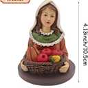 Thanksgiving Girl w Basket on Base  4.13" Resin Fall Harvest Bust Figurine  Autumn Tabletop Decoration for Home, Shelf, or Tiered Tray Display
