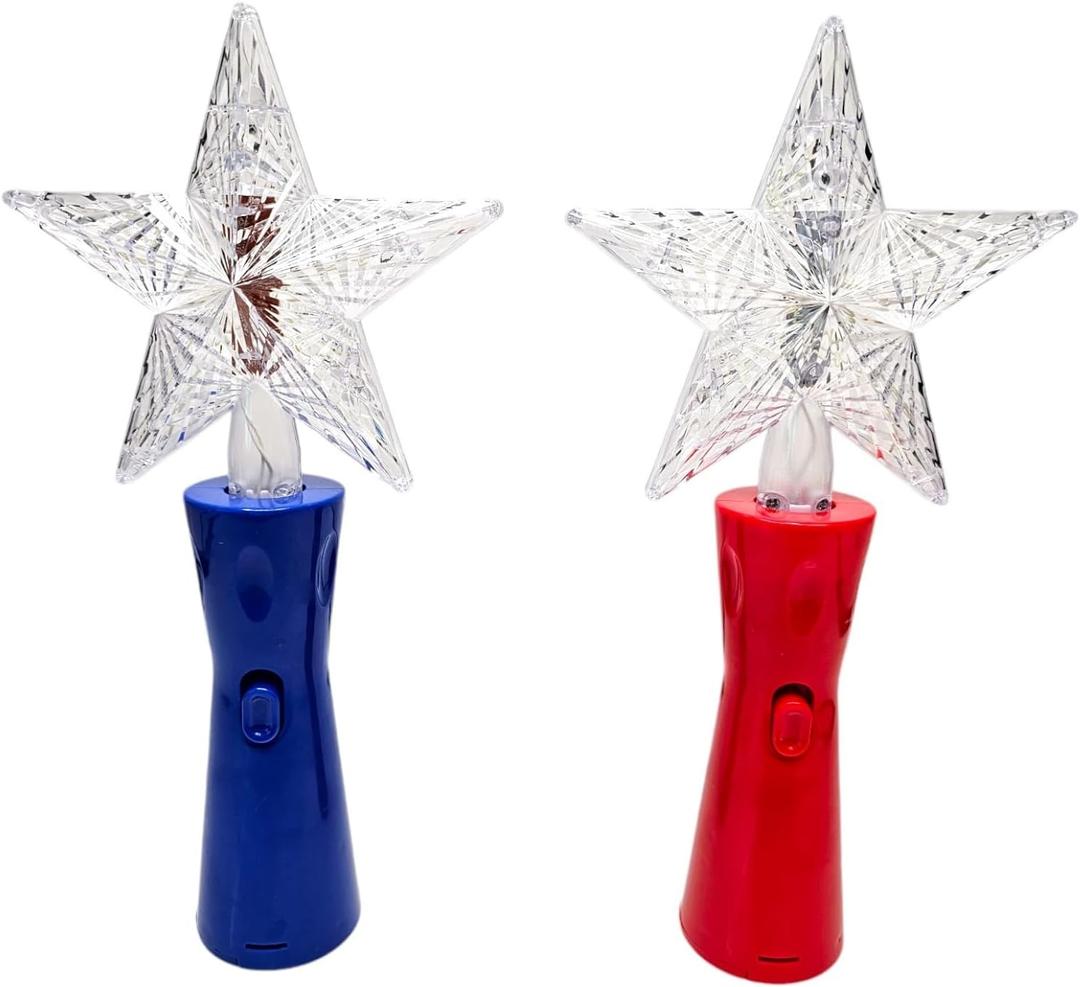 Light-Up Star Magic Wand (2 Wands, 1 Red+1 Blue) (10 Inch) Plastic Spinning Toy for Kids with Batteries Included (Red+Blue)