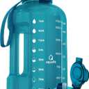 AQUAFIT 64 oz Water Bottle with Time Marker, Half Gallon Gym Bottle with Straw, Handle & 2-in-1 Lid