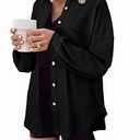 SHEWIN Jackets for Women Trendy 2025 Waffle Knit Shacket Boyfriend Shirts Button Down Shirt Jacket Loose Womens Long Sleeve Tops Fall Clothes Black, Large