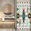 Newsely Small Stall Western Aztec Cactus Shower Curtain 36Wx72L Inch RV Boho Geometry Narrow Aesthetic Minimalism Adults Bathroom Set Vintage Waterproof Bath Decoration Accessories Home Decor