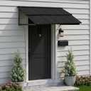 Patio Awning, Door Awning with Galvanized Steel, Patio Canopy, 52.75" x 31" for Door and Window, Fixed Metal Awning with Bracket, Outdoor Awning, Black