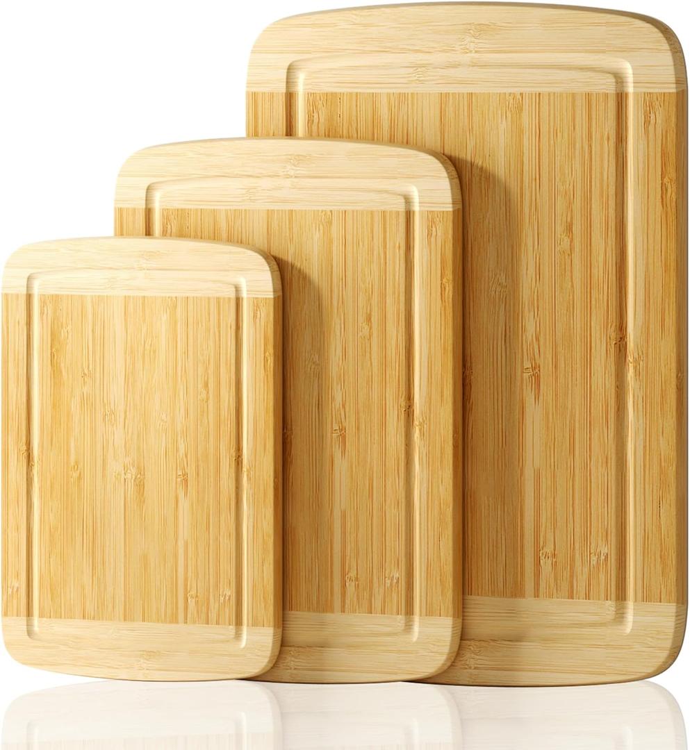 GuanQiao Cutting Boards for Kitchen (3-Piece)-Large Bamboo/Wood Cutting Board Non Toxic for Chopping Meat, Vegetables & Fruit, Over the Sink Use