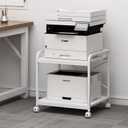 20 Inches Deep Large Printer Stand, 2 Tier Under Desk Printer Table with Height Adjustable Shelf, Rolling Printer Cart with Wheels for Home Office Storage - White