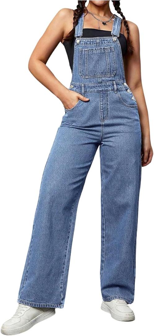 WDIRARA Women's Denim Overalls Adjustable Strap Jean Jumpsuit Bib Overalls M