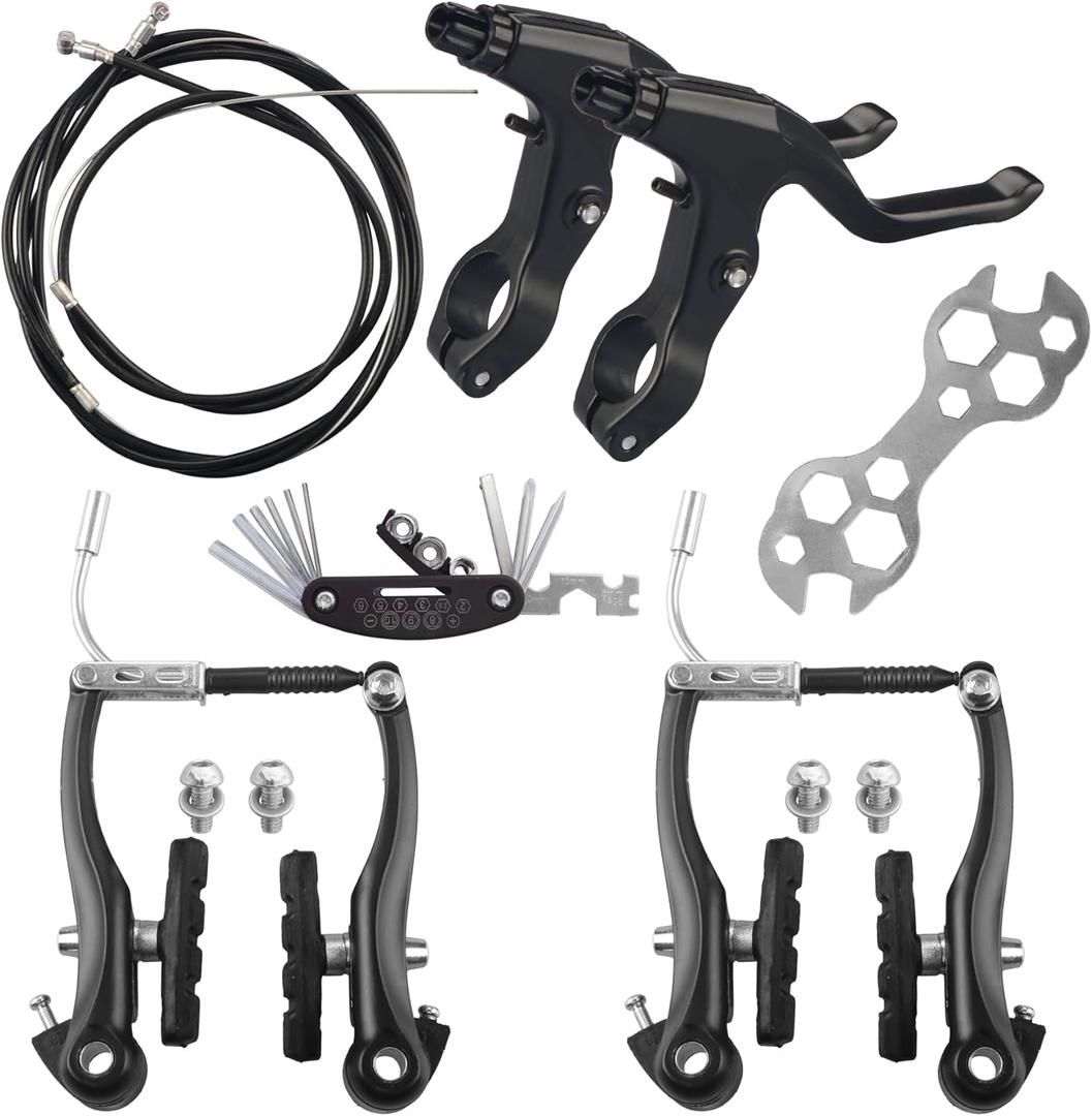 Complete Bike Brakes SetInner and Outer Callipers Cables Lever Kit Universal Bike Front and Rear MTB Brake with Multi-Tool Wrenches Black