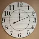 Tamengi 15 inch Diane Weathered Wood Fixer Upper Farmhouse Style Wall Clock with White Distressed Finish and Black Arabic Numbers. Made in USA