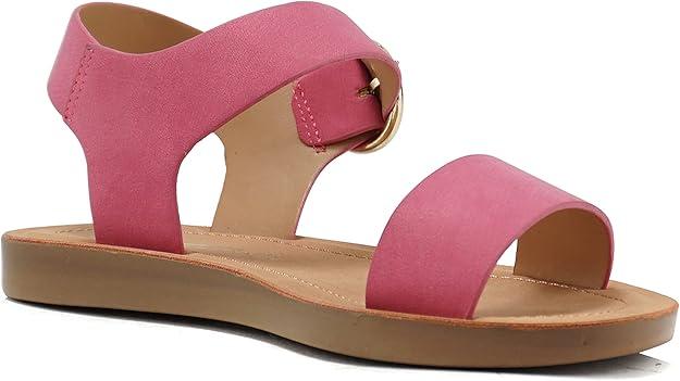 Soda COMPEL-2 KIDS/CHILDREN/GIRLS Casual Open Toe Single Band Fashion Slide Flat Sandal with Adjustable Ankle Strap G Plenty Sandal Pink, 4