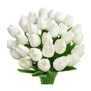 40Pcs White 13.8Inch Artificial Tulips Flowers for Decoration,Wedding Home Decoration
