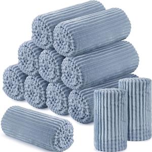 Buryeah 12 Pcs Flannel Throw Blanket Bulk 50 x 60 in Sleepover Blanket Outdoor Wedding Throw Lightweight, Oeko-tex Standard 100 Certified for Sofa Homeless Gifts (Dusty Blue)