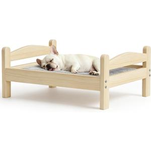 Elevated Dog Bed with Mat for Small Dogs,Solid Wood,Spine-Friendly Design