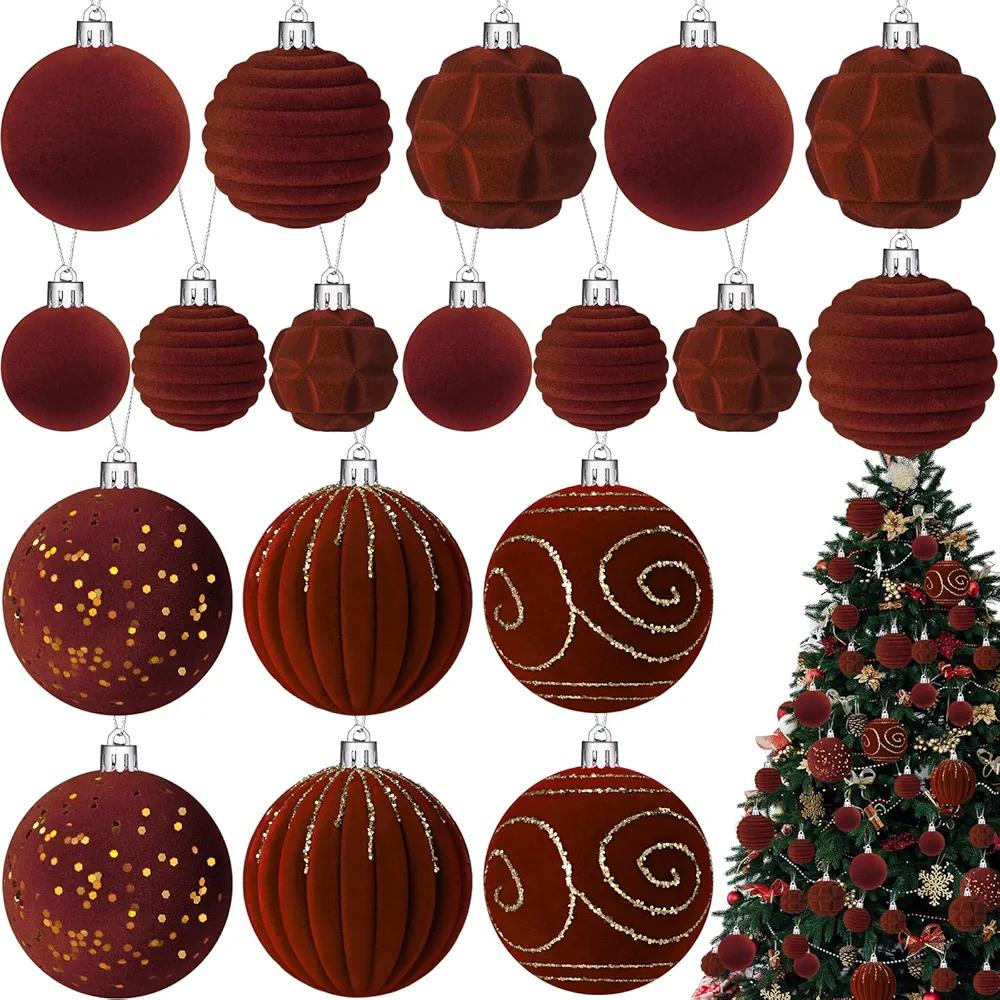 Suzile 18 Pcs Velvet Christmas Tree Ornaments Flocked Christmas Ball Decorations Xmas Balls Holiday Hanging Ornaments for Xmas Tree Wreath Garland Holiday Fireplace Decoration (Dark Brown)