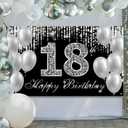 18th Birthday Banner Backdrop, Happy 18th Birthday Decorations for Boys Girls, Black Silver 18 Year Old Birthday Party Yard Sign Photo Props Decorations Supplies for Men Women, Fabric
