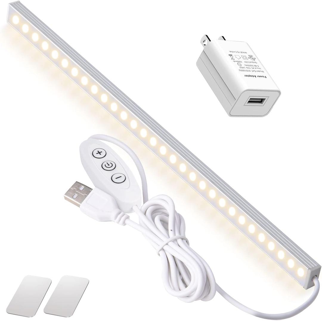 12 Inch Under Cabinet Lighting, Dimmable LED Light Bar with Plug-in AC Adapter & Magnetic Mount - for Kitchen, Workshop, Closet (Includes Adhesive Tape)