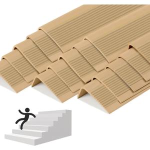 15 Pack Rubber Stair Nosing - 3.3Ft Stair Anti-Slip Adhesive Strip, Made of Wear-Resistant Rubber, Mute, Easy to Install - Indoor/Outdoor (15, Light Brown, 3.3Ft)