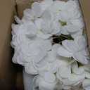 Hollyone Hydrangea Artificial Flowers with Vase White Silk Fake Flowers Arrangements in Glass Vase with Faux Water for Home Bathroom Office Table Centerpiece Shelf Decorations