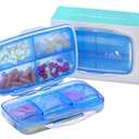 Travel Pill Organizer Large Portable Medication Organizer, Fullicon Oversize 8 Compartment Pill Box, Vitamin Travel Case Pill Holder - Airtight & Moistureproof (Blue)