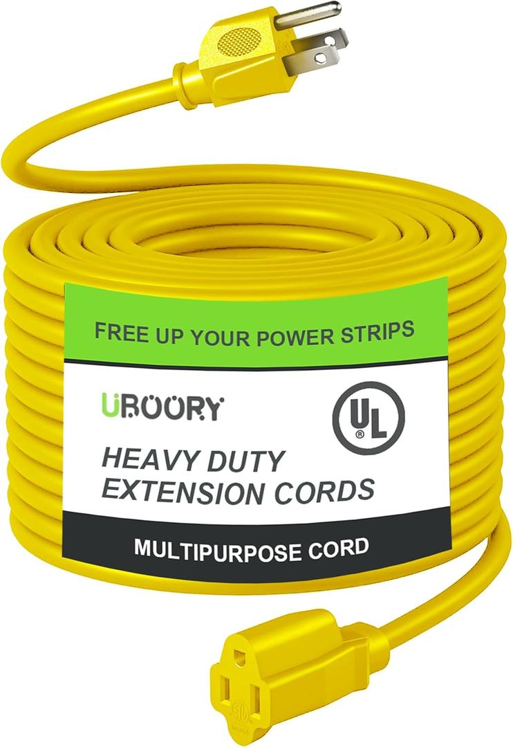Outdoor Extension Cord Waterproof 100 FT, Yellow 14/3 SJTW Heavy Duty, Flexible 100% Copper 3 Prong Extension Cord for Lawn, Garage,UL Listed