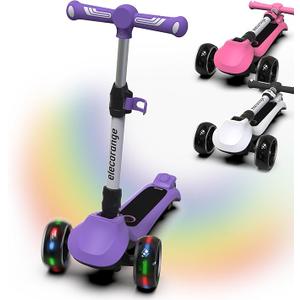 Elecorange T200/T500 Balance Electric Scooter for Kids Age 4-9, 2 Types Front Wheels, Electric Horn, Full Body Lights Up, Wide Deck, 5Mph Safe Speed, 70min Riding, Foldable Kick Scooter Boys & Girl