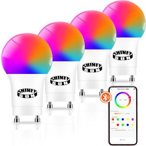 Pack of 2 Smart LED Light Bulb GU24, A19 GU24 2 Prong Bluetooth Led Light Bulb 12W 1200LM, 2700K-6500K,Dimmable,Music Sync RGBCW Color Changing Led Lightbulbs, APP Control(Not Support Alexa) 