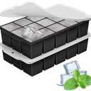 MEIJO Silicone Ice Cube Tray with Locks Lids, Easy Release Flexible 15 Square Ice Trays for Freezer, Stackable & Reusable Ice Cube Mold for Whiskey, Cocktails, Baby Food, BPA Free, 4 Pack (Black)