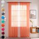 youleyar Solid Sheer Rod Pocket Curtain Voile Draperies 2 Panels White Beige Black Grey Coffee 52 Inch Width 84 Inch Long 1 Pair for Kitchen Bedroom Children Living Room Yard (Orange Red,52W84L)