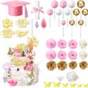 Sureio 42 Pcs Graduation Cake Toppers 2026 Graduation Cap Diploma Congrats Grad Cake Decorations Balls Flowers Cupcake Toppers for High School College Senior Graduate Party Decor Supplies