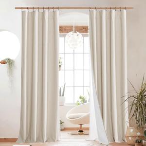NICETOWN 100% Blackout Linen Curtains for Bedroom with Thermal Insulated White Liner, W52 x L95, 2 PCs, Beige, Long Drapes Sweep The Floor Decorative Keep Privacy Panels for Living Room/Villa