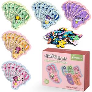 2 x 30 Packs Party Favors for Kids, Valentines Day Gifts for Classroom with 30 Cards,Shoe Charms Shoe Decorations with Assorted Cute Designs for Girls Boys Clogs