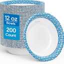 MUCHII 12 Oz Paper Bowls 200 Counts Disposable Bowls, Printed Soak Proof Small Bowls for Breakfast, Lunch, and Dinner Meals