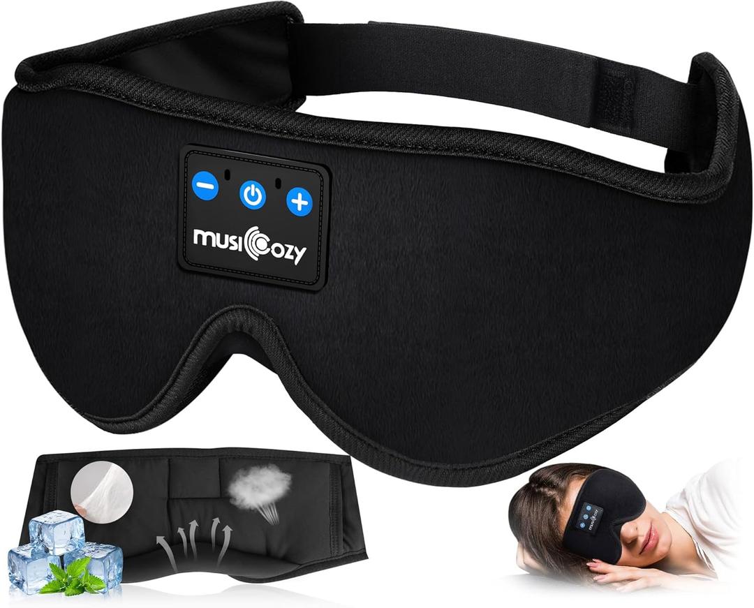 MUSICOZY Sleep Headphones, Bluetooth 5.4 Sleep Mask Headband Headphones Sleeping Eye Mask, Wireless Music Earbuds Earphones with HD Stereo Speakers for Side Sleepers, Cool Gadgets Unique Gift (Black)