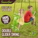 Swurfer Glider Swing for Kids - Outdoor Dual Swingset for Backyard Playset, Back-to-Back Swingset Accessories, Kids Outdoor Play Equipment, Heavy Duty, Easy Install, Up to 150lbs, Age 3+, Green/Brown