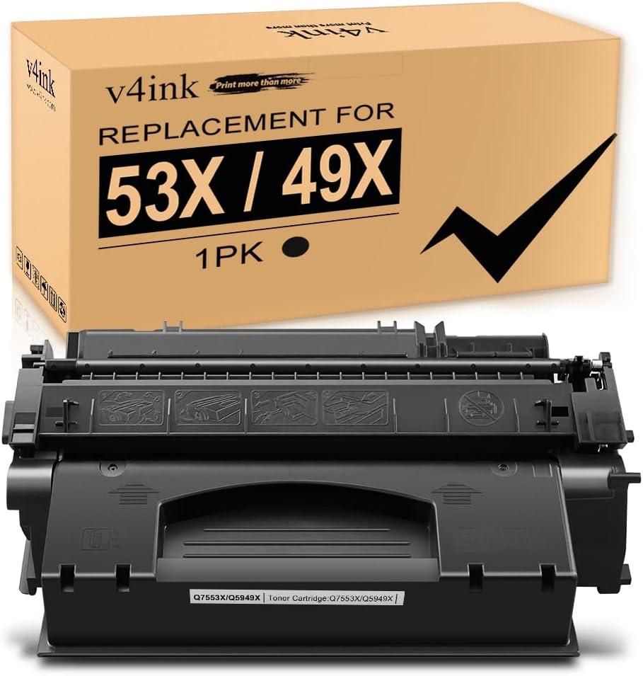 V4INK High Yield Compatible 49X 53X Toner Cartridge Replacement for HP 53X Q7553X 49X Q5949X for use in HP LaserJet P2015dn P2015 P2015d 1320 1320n 3390 3392 M2727nf P2014 P2010 Printer (Black,1 Pack)