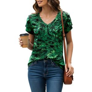 KUOTAI Womens Tops Summer T Shirts Casual V Neck Petal Sleeve Blouses Shirt(Leaf Green, Large)