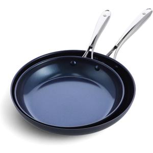 Blue Diamond Cookware 10" and 12" Skillet Frying Pan Set, Hard Anodized Healthy Ceramic Nonstick PFAS & PFOA-Free, Dishwasher & Oven Safe, Even Heating, Metal Utensil Safe, Warp Control, Gray