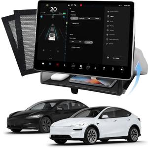 Hidden Under Screen Storage Box for Tesla Model Y(2025-2026) & Model 3 (2024-2026) – Openable Center Console Organizer with Anti-Slip Pad, Tesla Accessories