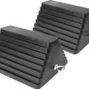 MaxxHaul Rubber Wheel Chock 2 Pack, Large 10" x 8" x 6" Heavy Duty Tire Stop with Non Slip All Weather Grip, Oil Resistant Rubber Block with Steel Eyebolt for Vehicle and Trailer Safety (80681)