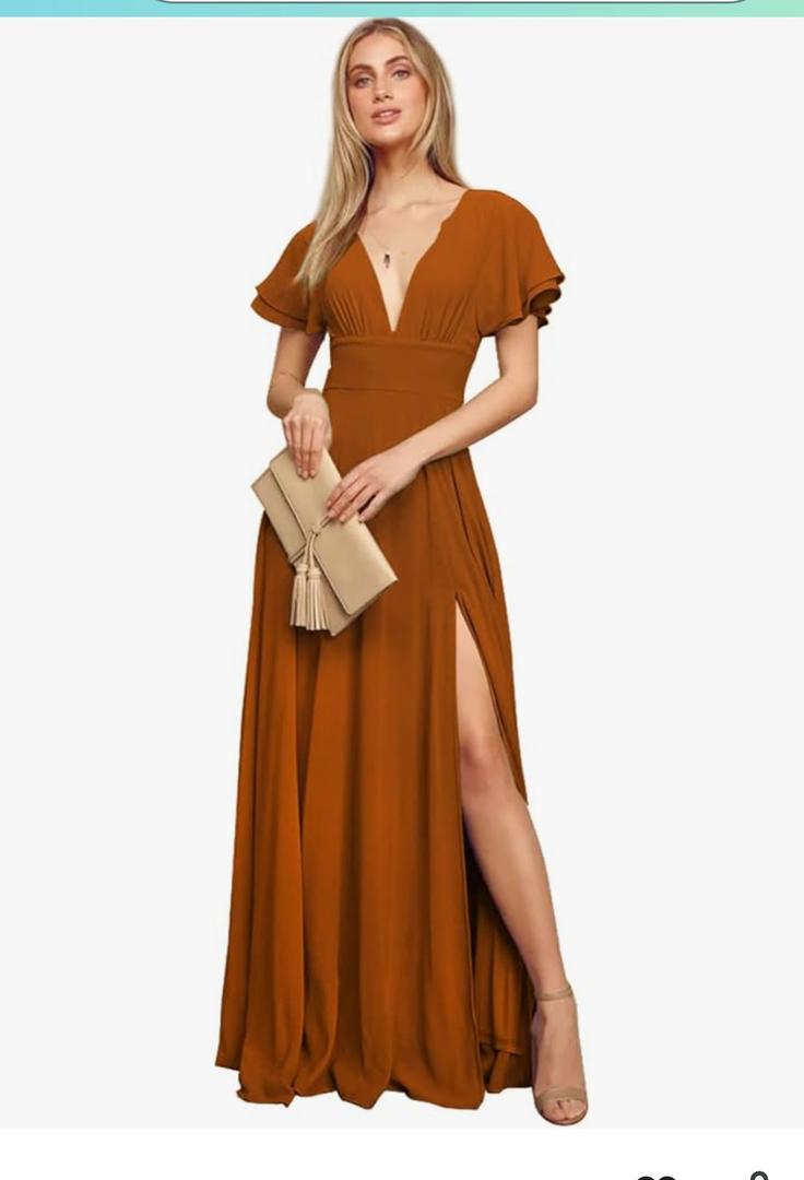 Women Summer Dresses Sexy V-Neck Maxi Dress Tiered Silhouette with Flutter Sleeve Backless Elastic Waist Flowy Dress, S