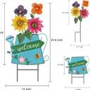YEAHOME Garden Decor for Outside, 24.4 Decorative Garden Stakes Metal Watering Can with 4 Flowers for Spring Decor, Welcome Yard Signs for Outdoor Lawn Backyard Patio Porch Pathway Decorations