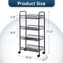 LOFTEY 4 Tier Rolling Storage Cart, Small Metal Utility Cart on Wheels, Rolling Organizer Carts for Kitchen, Bathroom, Laundry Room, Office, Easy No-Tool Assembly, Black