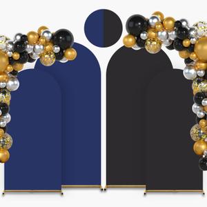 Arch Wedding Cover Set, Double Color (Black+Dark Blue), Spandex Fitted Arch for Wedding Birthday Party Decoration (6+7.2FT)