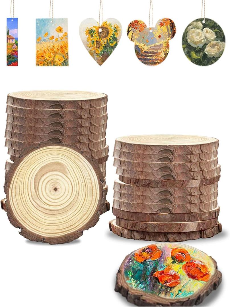 79Pcs 1.2"-3.1" Wood Slices for Crafts, Predrilled with Hole Wood Ornaments for Crafts, Wood Slice Ornaments for DIY Crafts, Arts, Coaster, Christmas Deco, Rustic Wedding Decoration