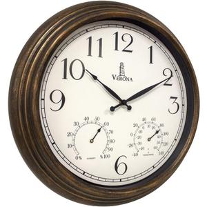 Outdoor Clocks for Patio Large Waterproof with Thermometer - 18 inch Indoor Outdoor Wall Clock with Temperature and Humidity Combo - Weatherproof, Accurate & Easy to Read for Pool, Garden & Home Decor (Bronze)