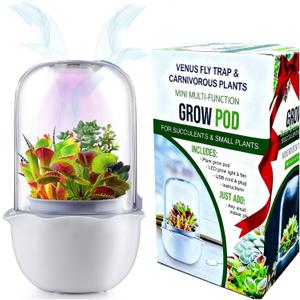 Smart Venus Fly Trap Terrarium Pot with Timer&Fan,Plant Terrarium Kit with Grow Light for Carnivorous,Butterwort, Venus Flytrap,Birthday Gardening for Women Garden Lover-No Plant (White)